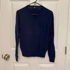 Men's Extra Fine Merino V-Neck Long-Sleeve Sweater, dark blue, XS, 100% wool